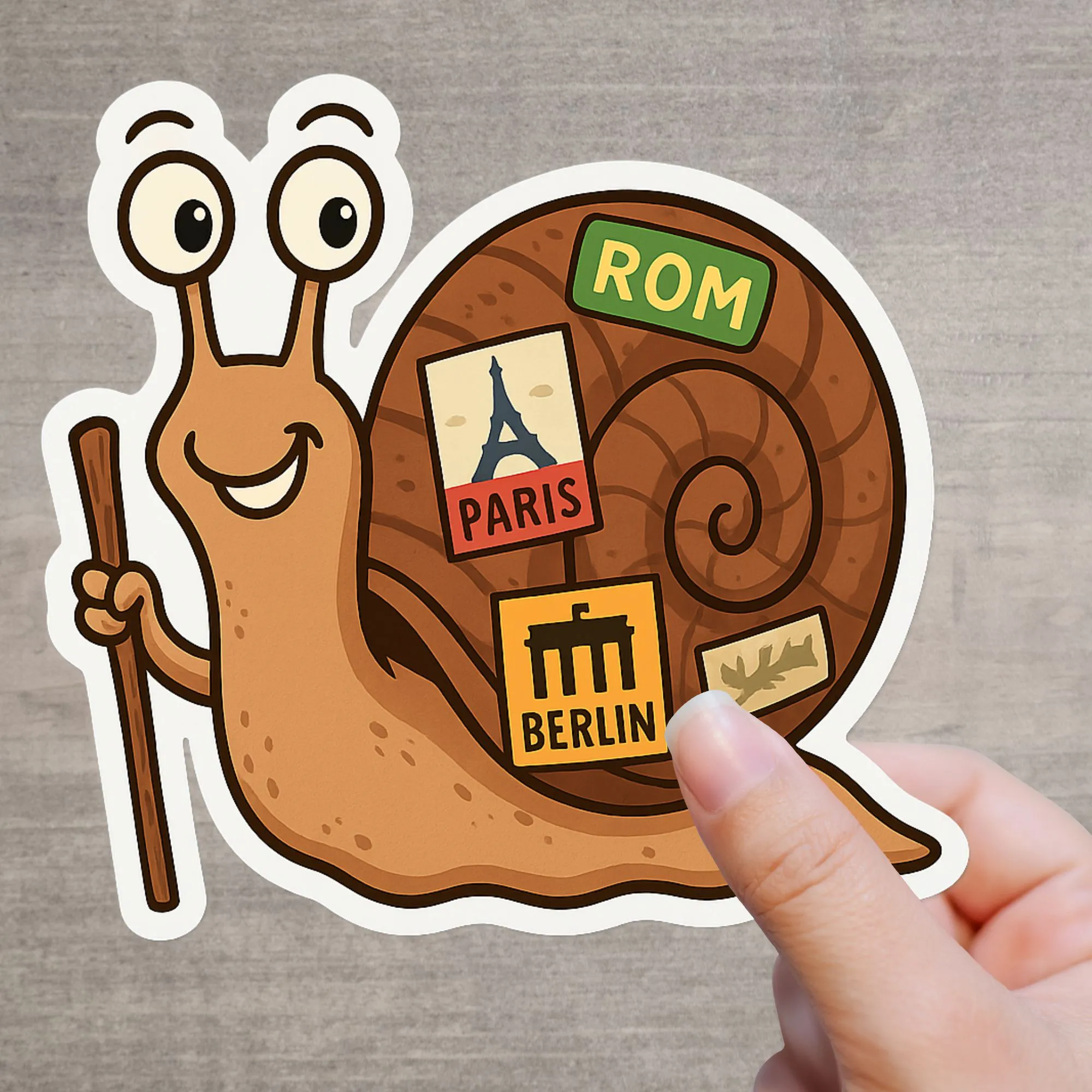 Süßer Schnecke Sticker auf Reisen