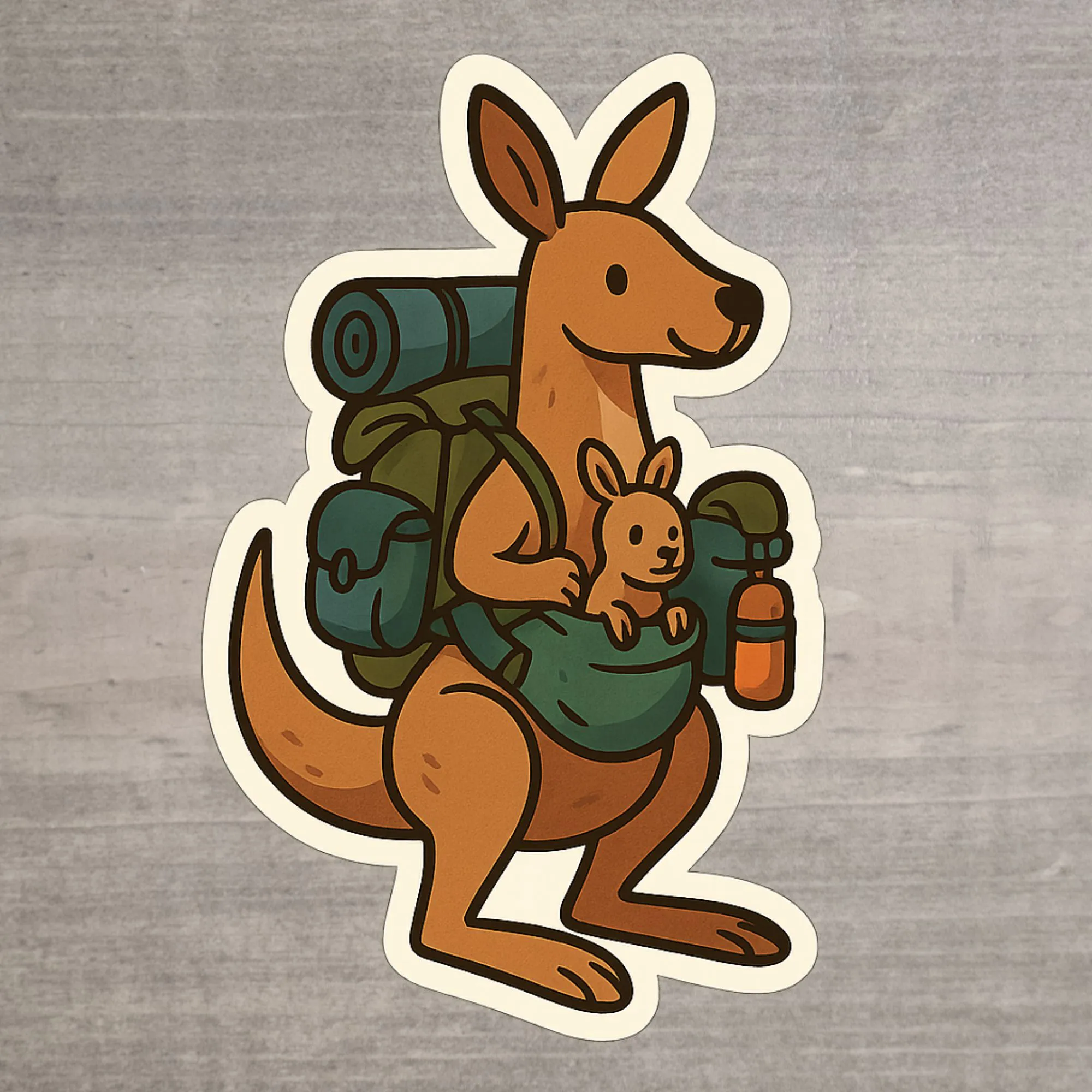 Süßer Känguru Sticker mit Rucksack & Baby