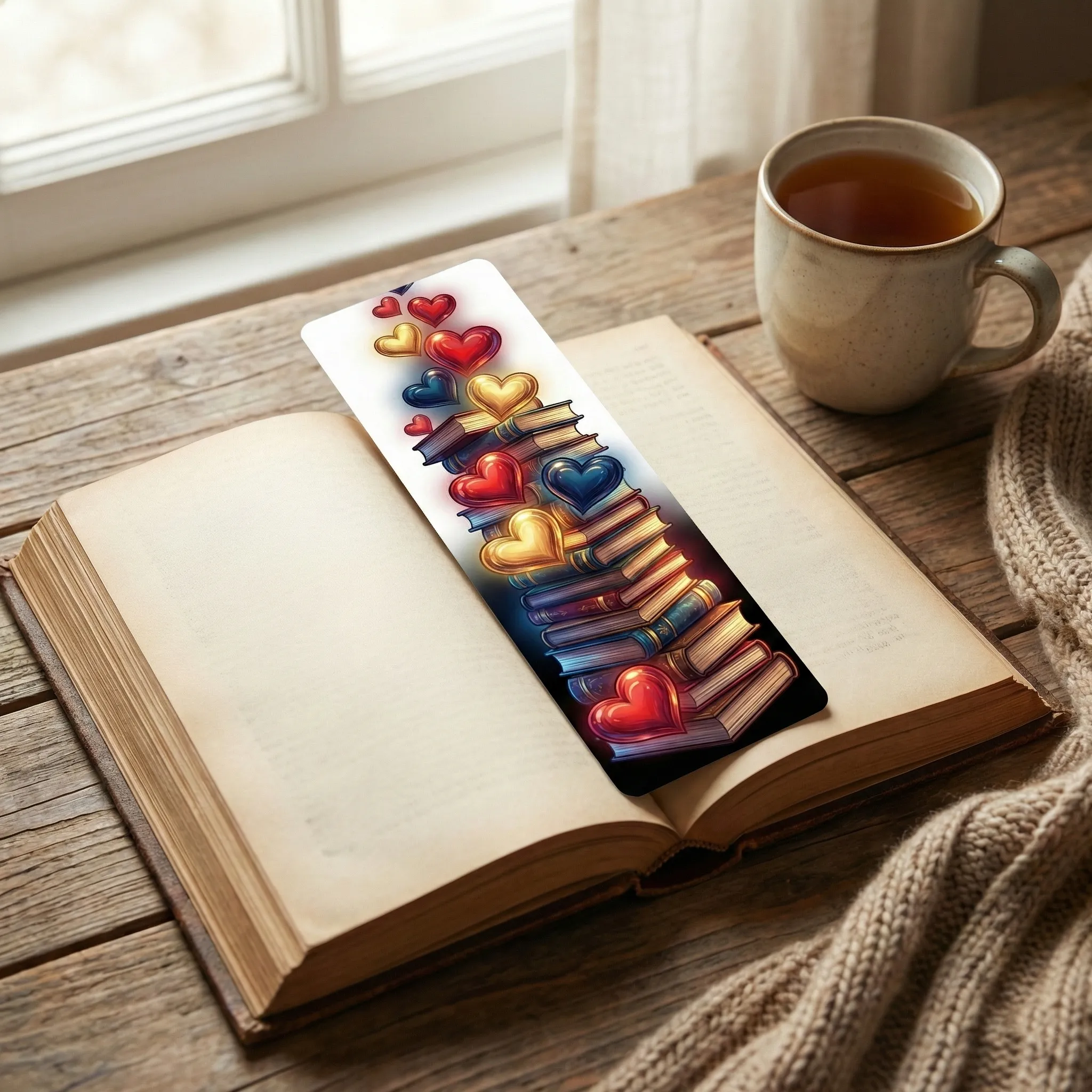 Lesezeichen Bücherstapel mit Herze