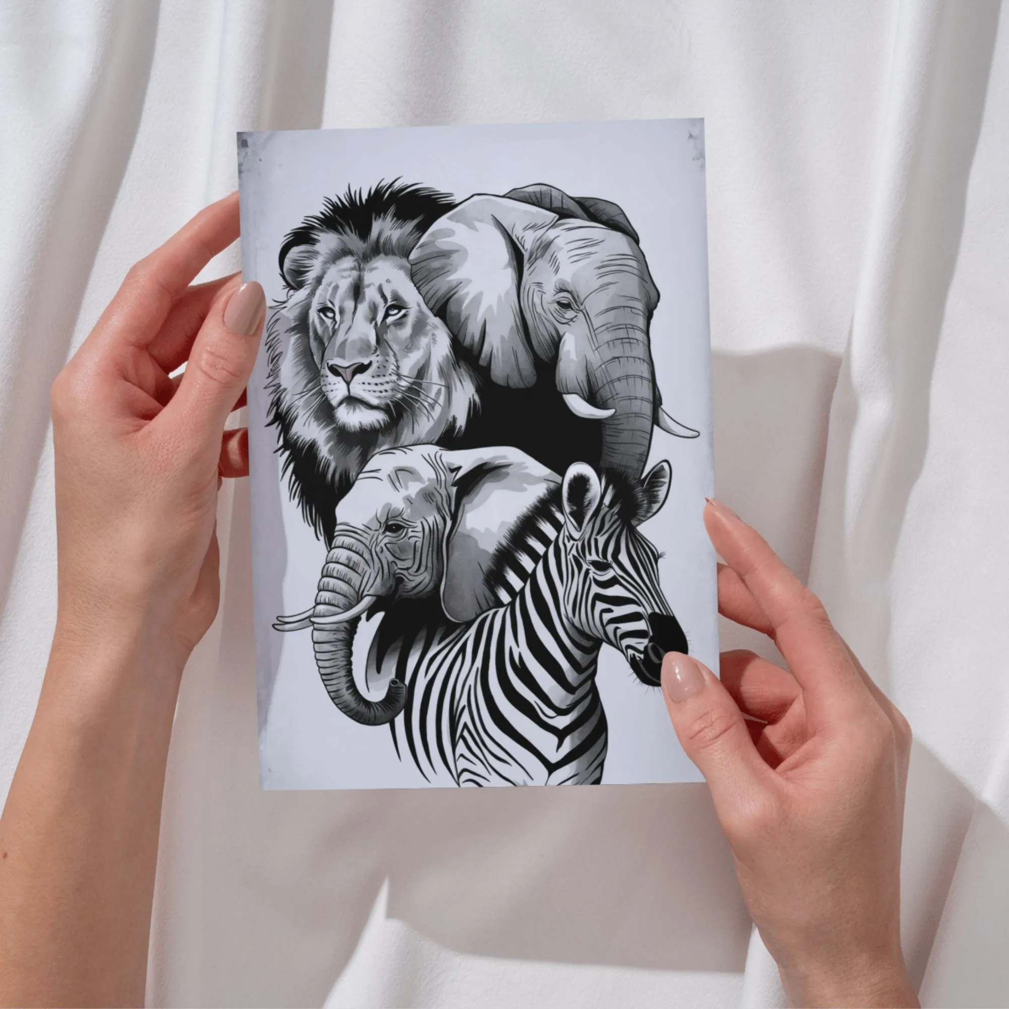 Safari Tiere Schwarz Weiß