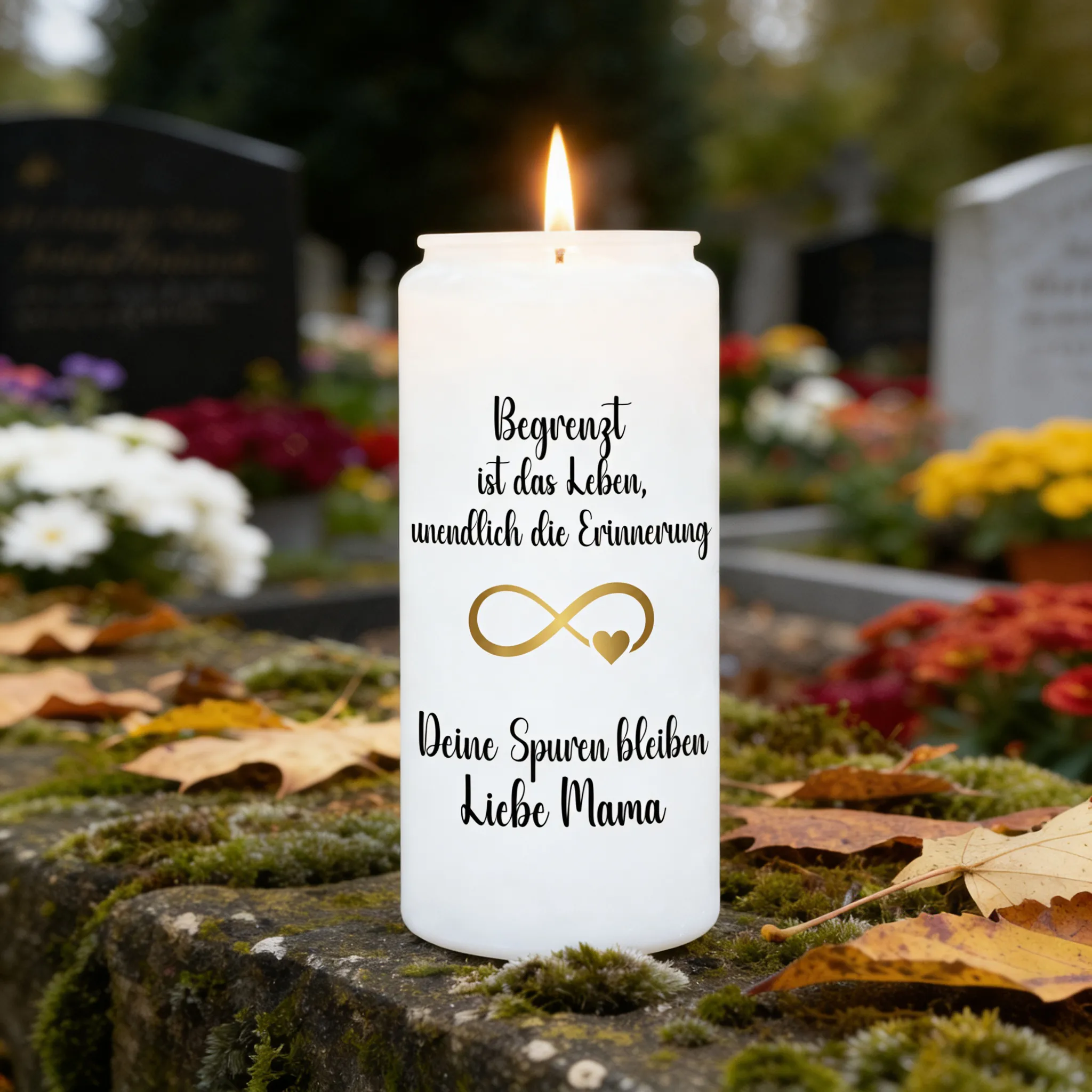 Grabkerze Aufkleber Mama | Begrenzt ist das Leben Spruch