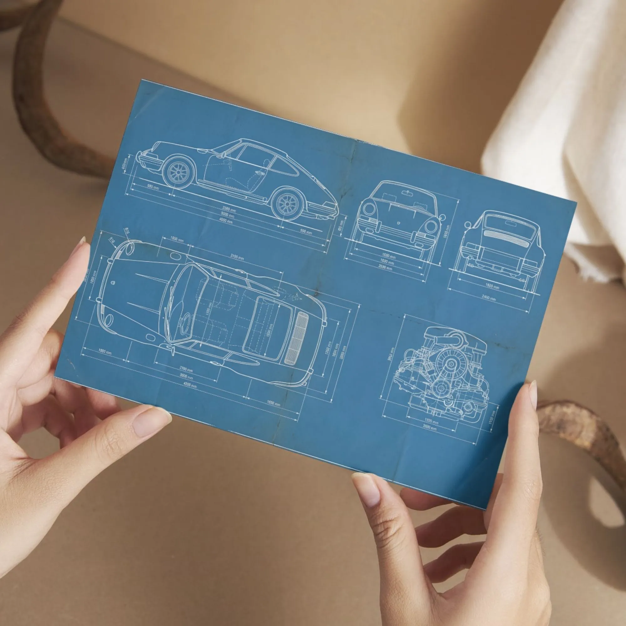 Porsche 911 Blueprint Postkarte & Poster
