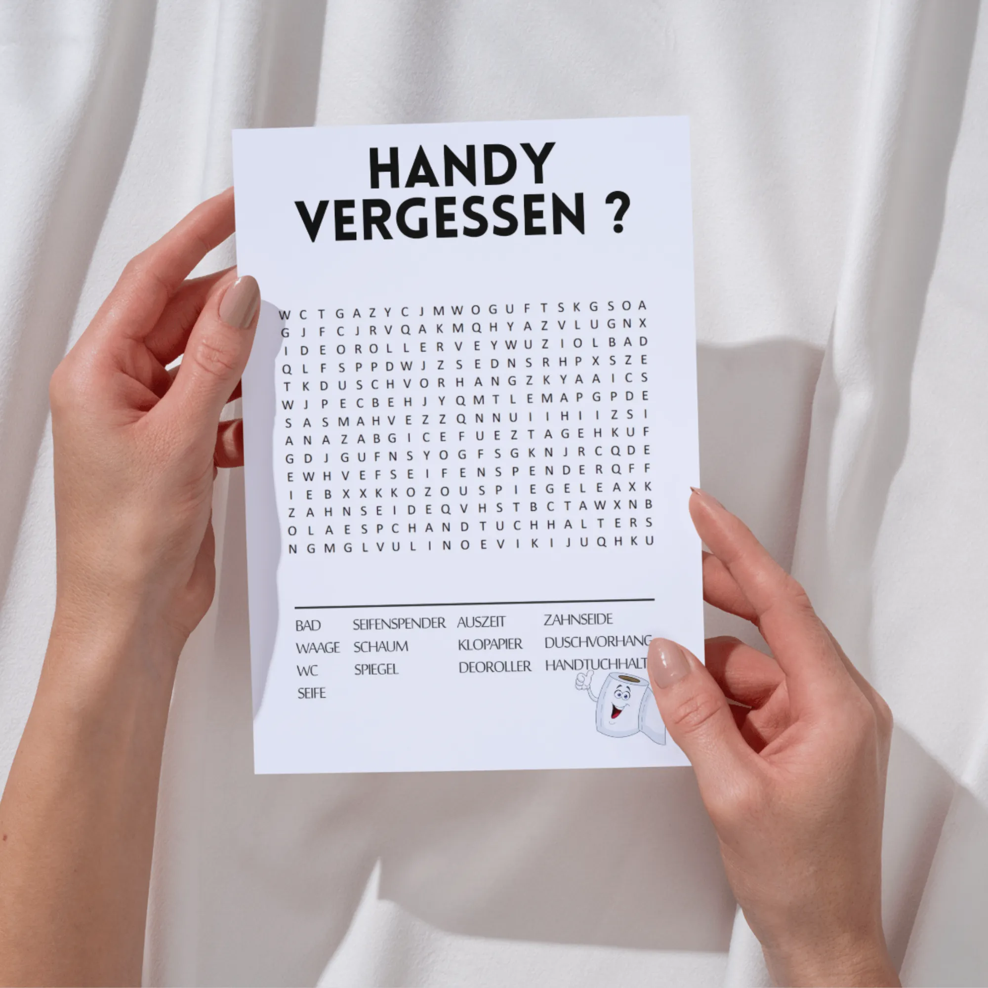 Poster Toilette Lustig | Handy vergessen? Suchspiel Rätsel