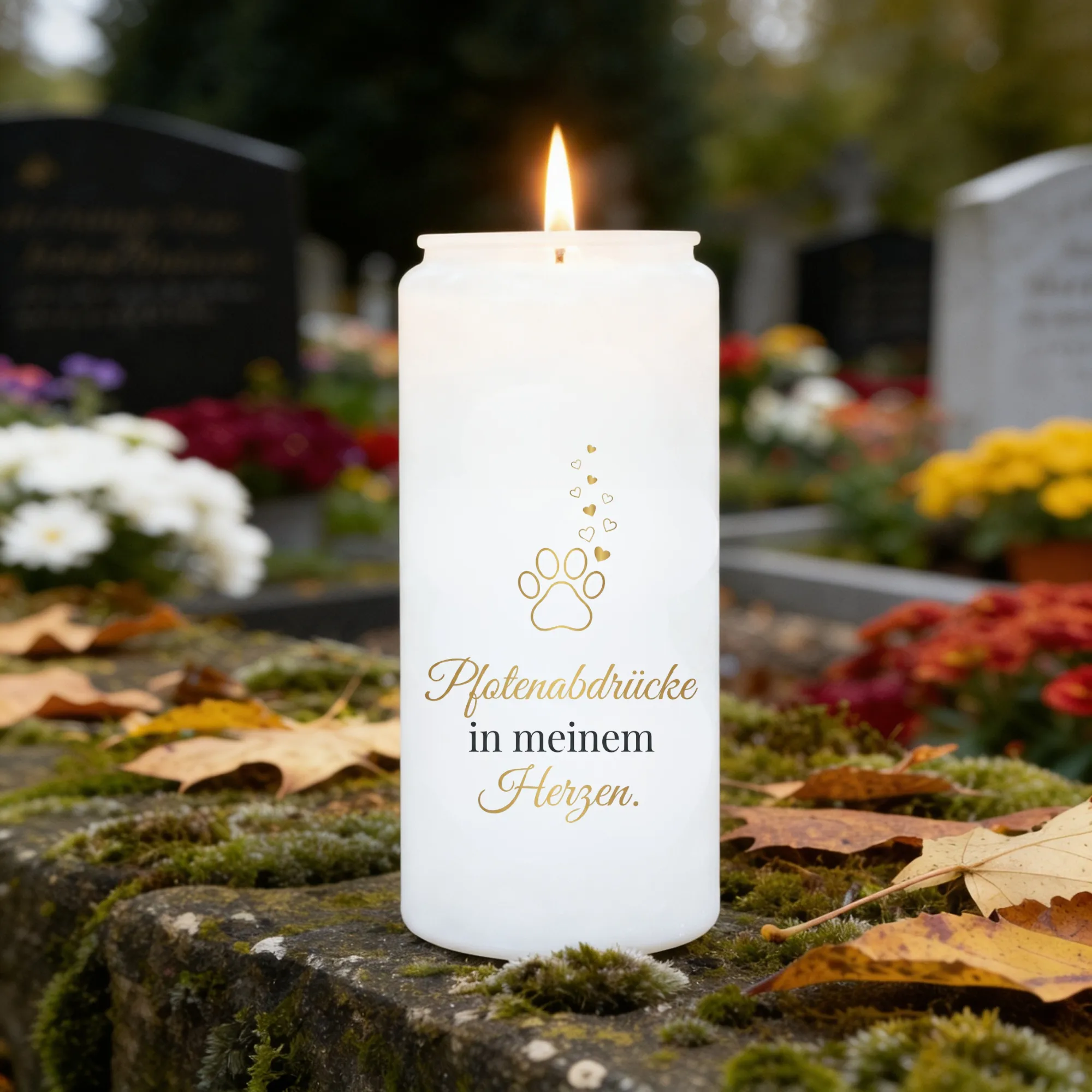Aufkleber Grabkerze Pfote Spruch Pfotenabdrücke in meinem Herzen