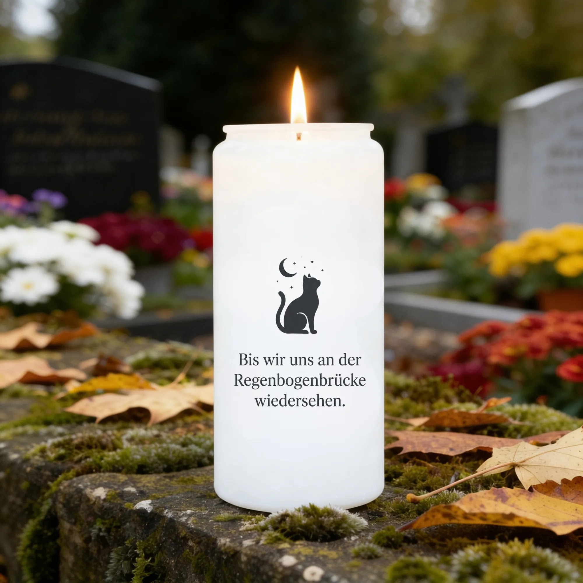 Aufkleber Grabkerze Katze Spruch Regenbogenbrücke