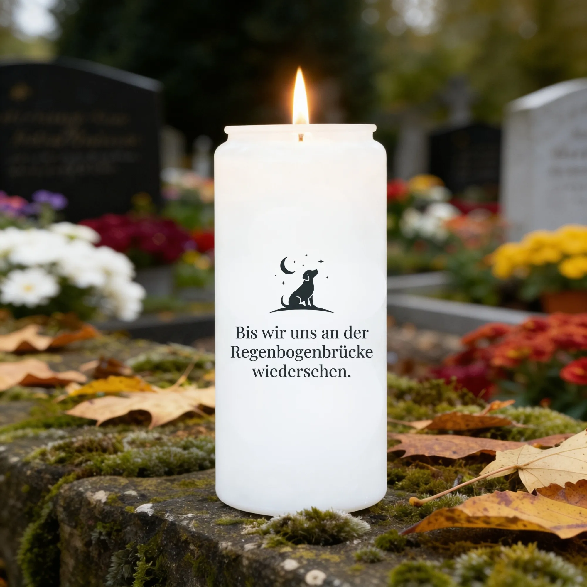 Aufkleber Grabkerze Hund Spruch Regenbogenbrücke