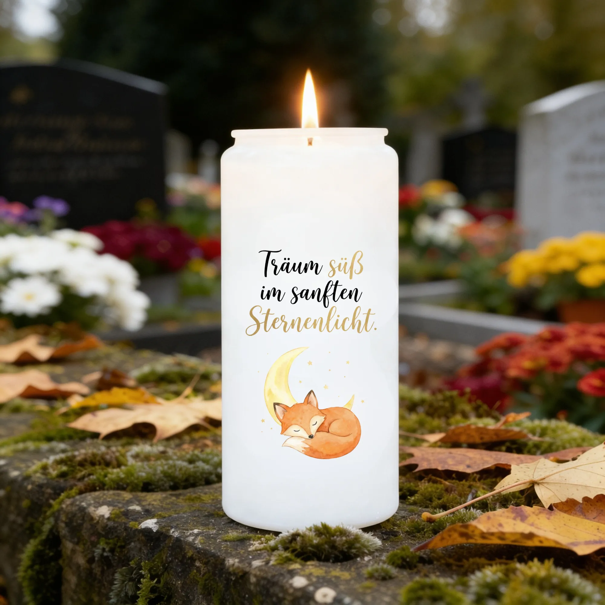 Aufkleber Grabkerze Sternenkind Fuchs Spruch Träum süß Sternenlicht